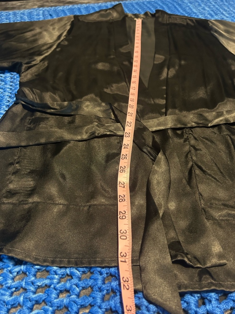 Satin Lace-Trim Robe - Black - Picture 6 of 6